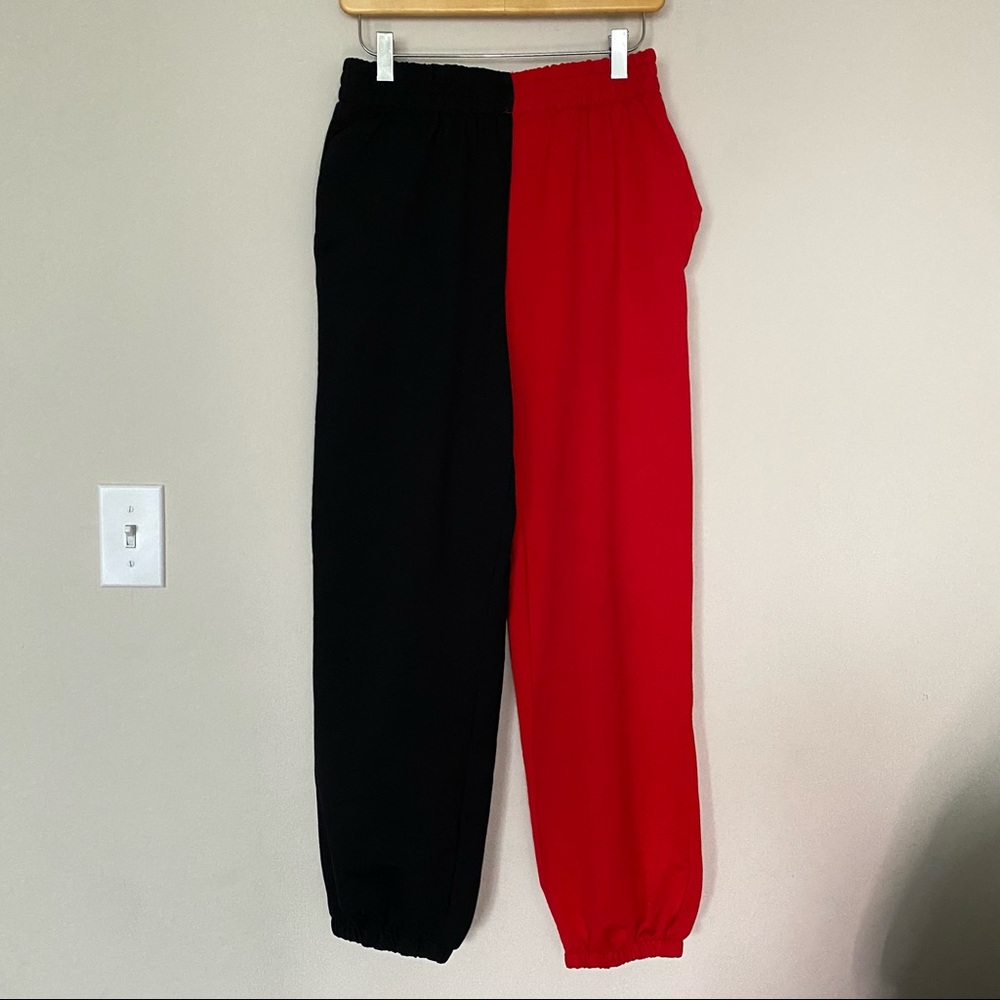 Red and black sweatpants